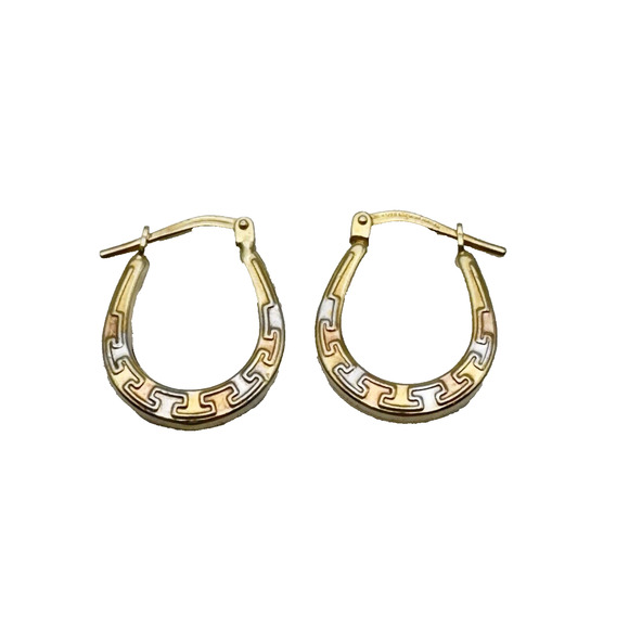 Sterling Silver 925 10K Gold Filled Tri-Color Hoop Earrings Dainty Classic 5/8" - Picture 1 of 5